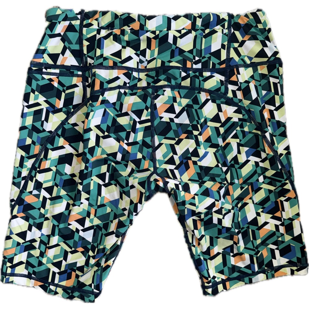 Sweaty Betty Multi-Color Geometric Bike Shorts - Green/Yellow/Blue - Picture 4 of 6